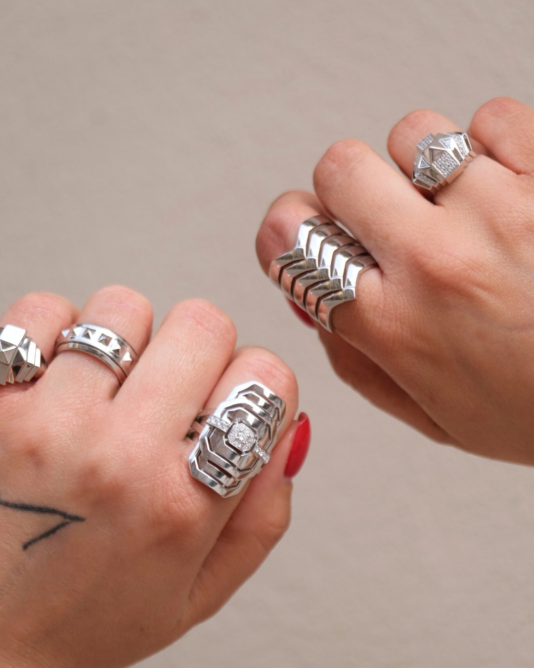 Bague Mini Rockaway Pyramide - Semi Pavée & Argent - Statement - Design Contemporain - Maison Caldeira