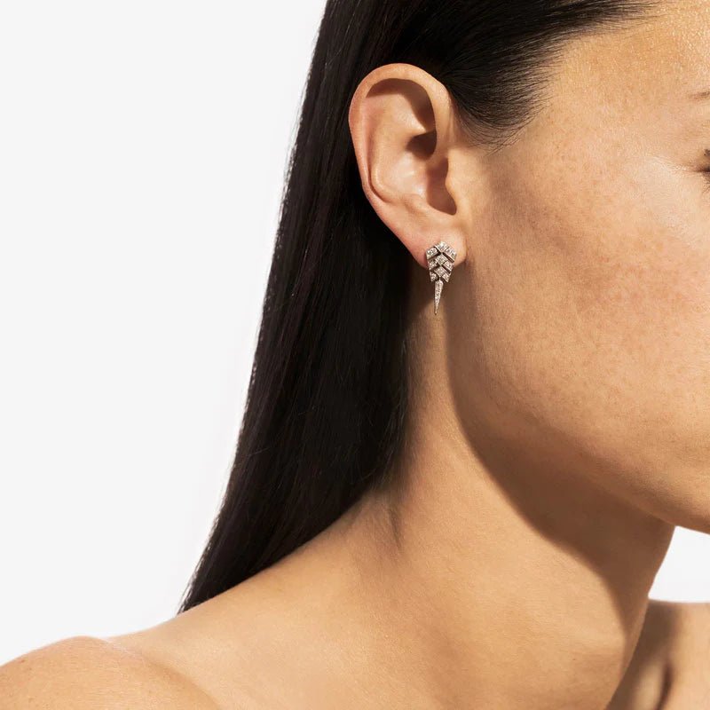 Boucle d’oreille Stairway S - Argent et diamants - Statement - Design Contemporain - Maison Caldeira