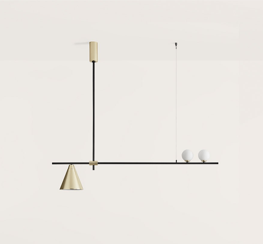 Luminaire suspension Cram 2×20W – Aromas del Campo, design JF Sevilla, finitions noir mat et or, structure métal + silicône opale