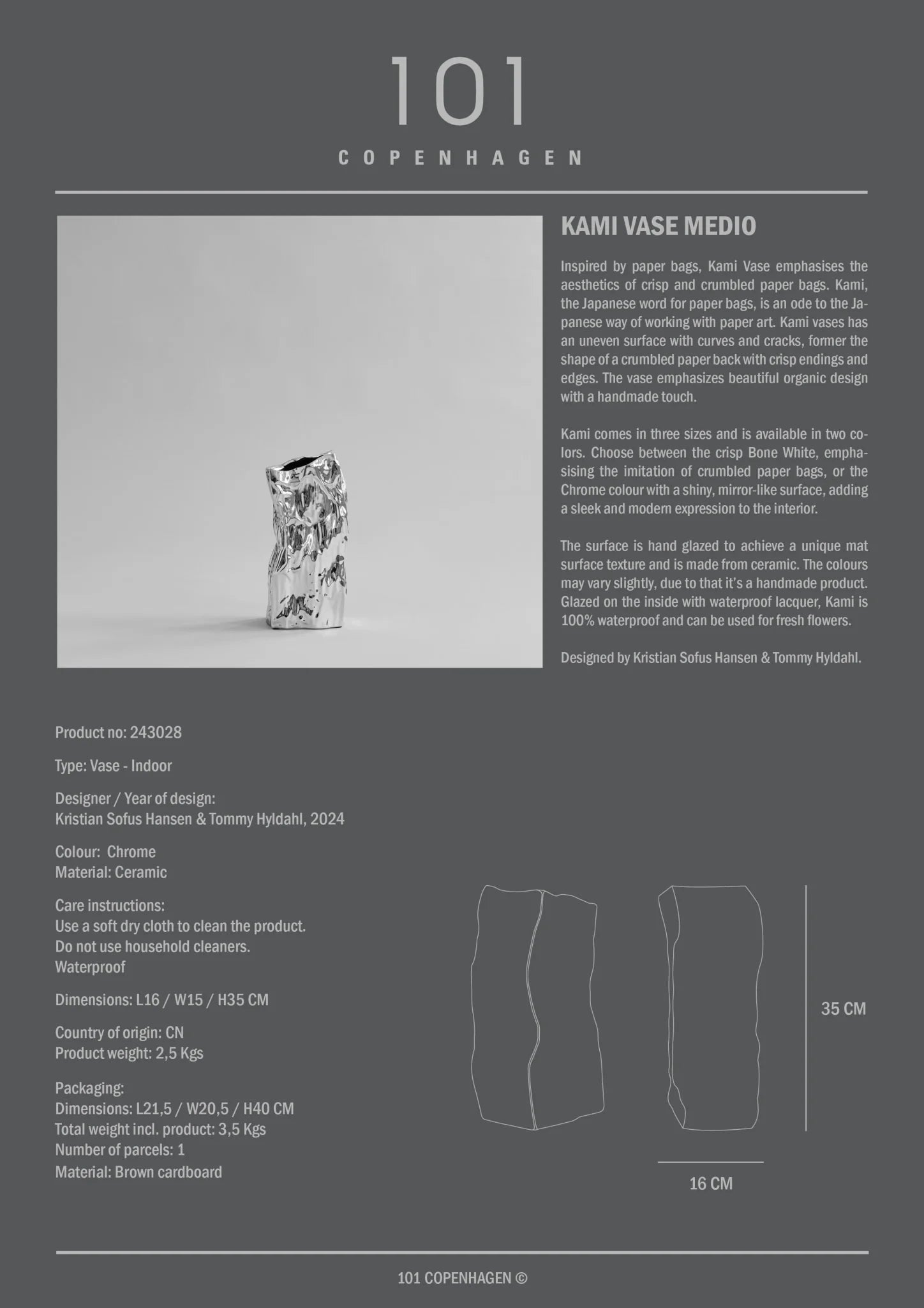 Moyen vase Kami - Chrome - 101 copenhagen - Scandinave - Maison Caldeira