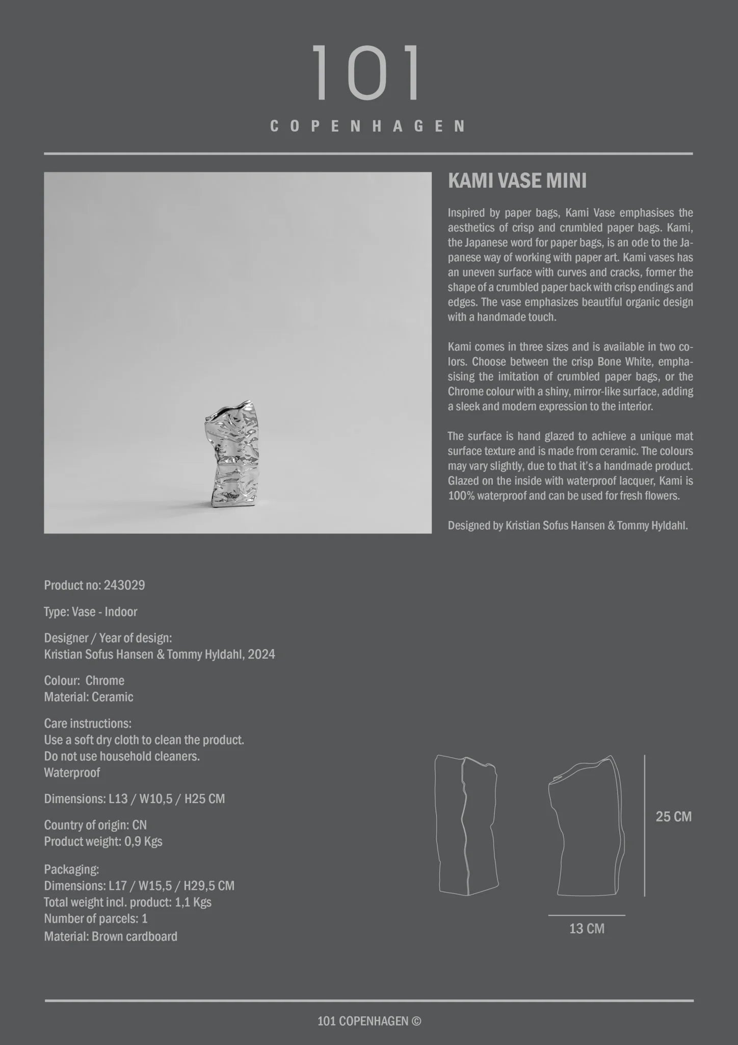 Petit vase Kami - Chrome - 101 copenhagen - Scandinave - Maison Caldeira