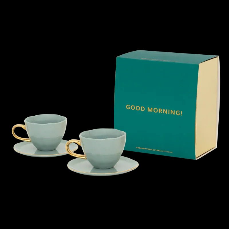 Tasse à café cappuccino/thé et assiette papaye/ardoise, ensemble de 4, dans un coffret cadeau - Caldeira