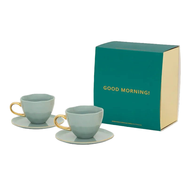 Tasse à café cappuccino/thé et assiette papaye/ardoise, ensemble de 4, dans un coffret cadeau - Caldeira