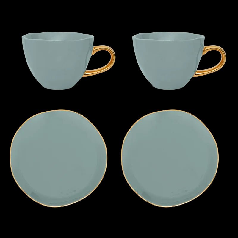 Tasse à café cappuccino/thé et assiette papaye/ardoise, ensemble de 4, dans un coffret cadeau - Caldeira