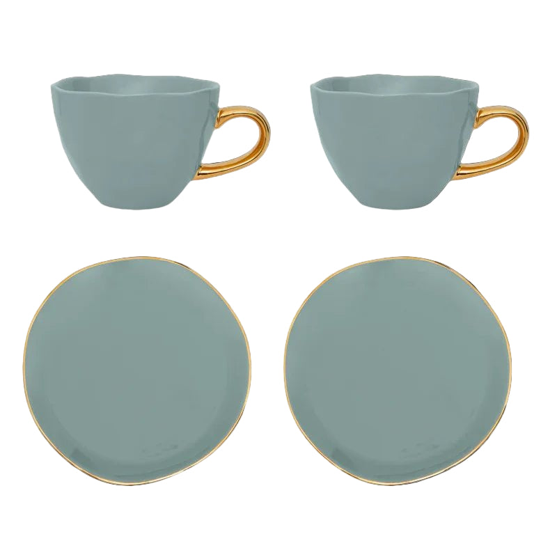 Tasse à café cappuccino/thé et assiette papaye/ardoise, ensemble de 4, dans un coffret cadeau - Caldeira