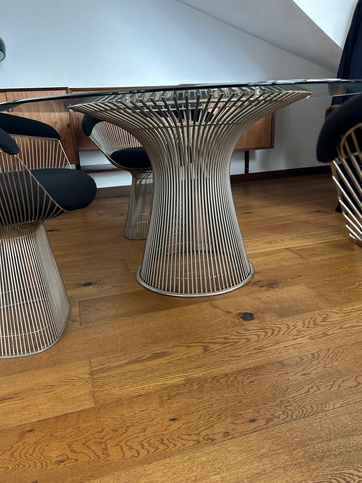 Warren Platner – Table de salle à manger bronze + 4 chaises (tissu noir) – Vintage, achat 2017 - Maison Caldeira