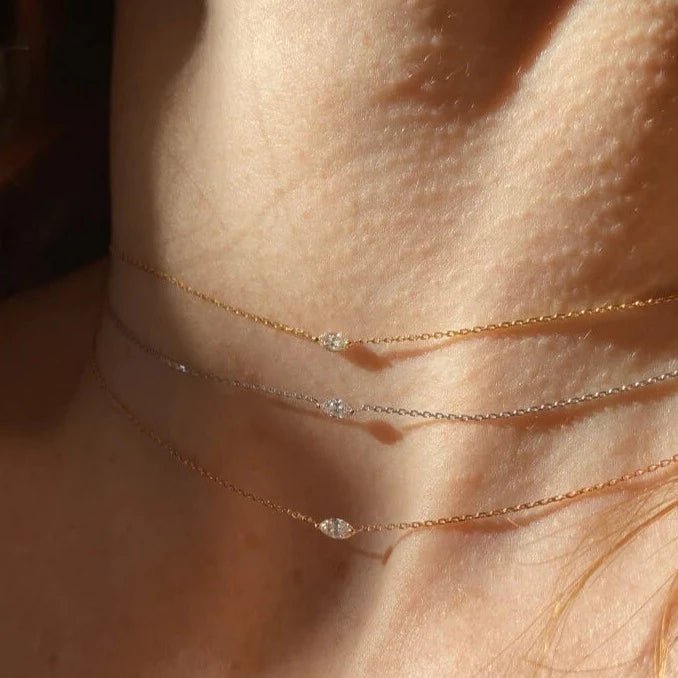 Collier Minimaliste Marquise - Or blanc 18 carats diamant. - Acmée - Maison Caldeira