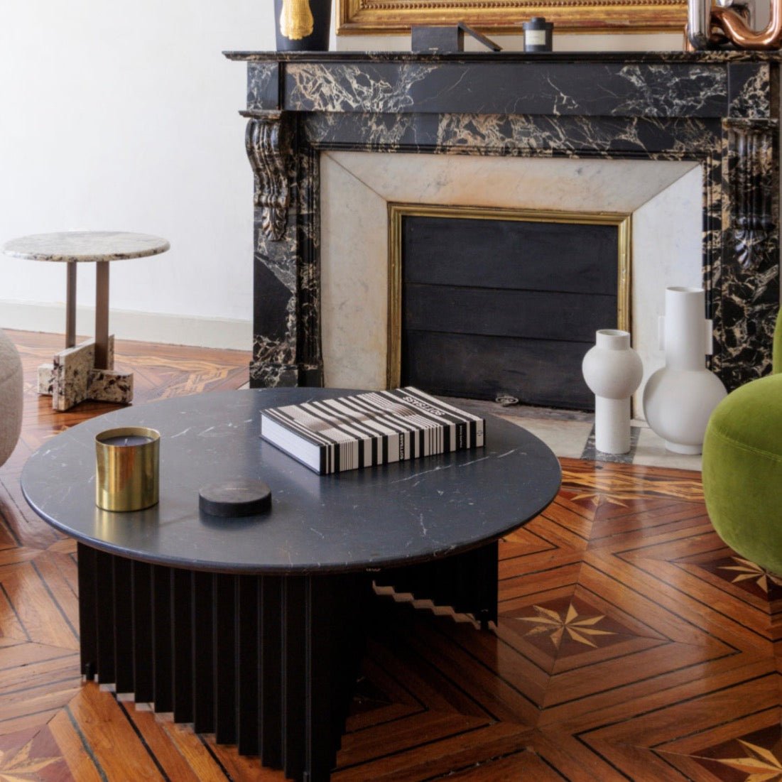 Table basse ronde en plec et marbre - Noir - Rs Barcelona - Design Contemporain - Maison Caldeira