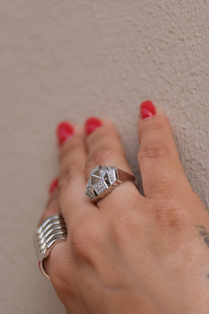 Bague Mini Rockaway Pyramide - Semi Pavée & Argent - Statement - Design Contemporain - Maison Caldeira