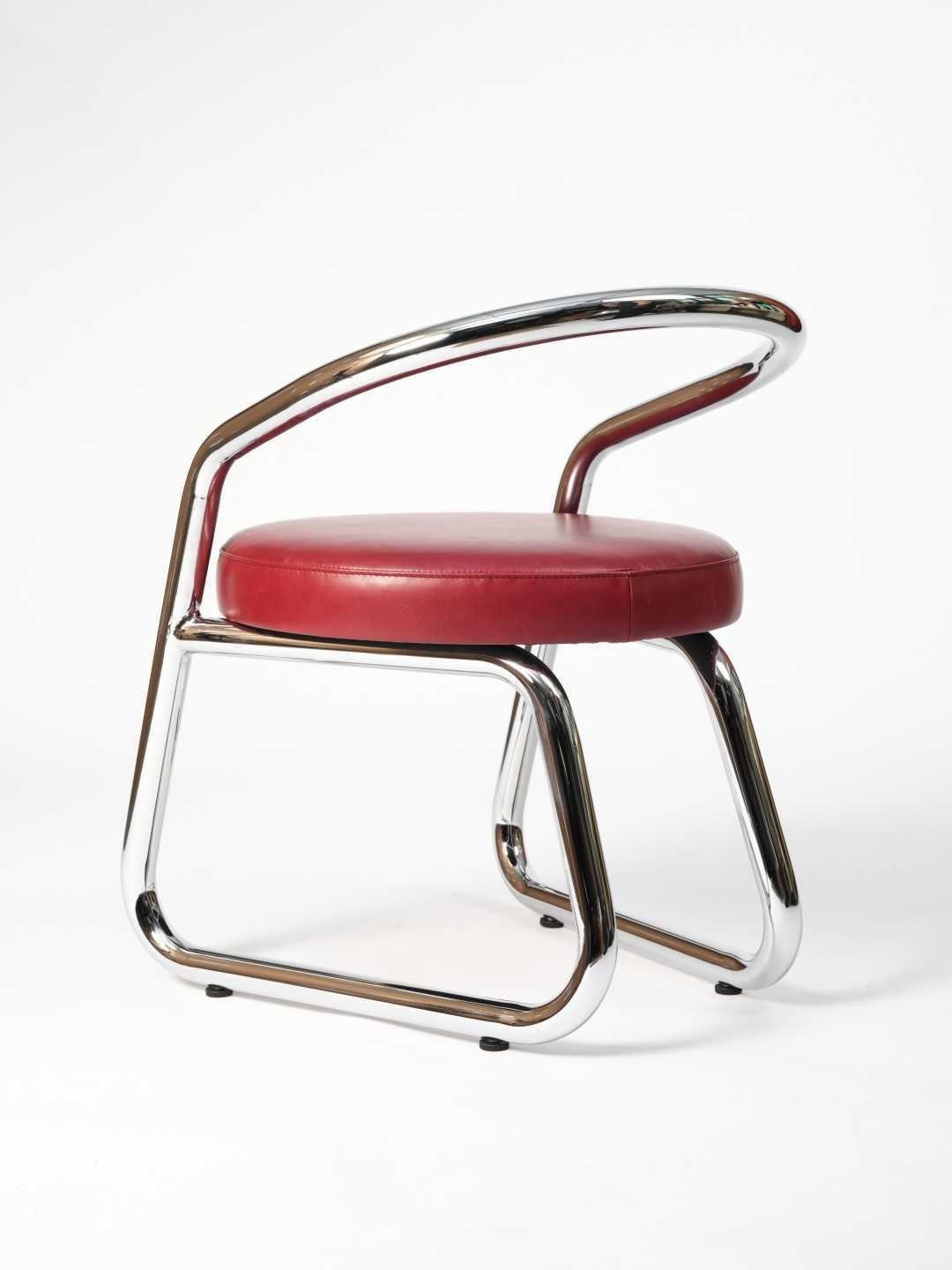 Chaise consul - Cuir rouge et Chrome - Axel Chay - Design Contemporain - Maison Caldeira
