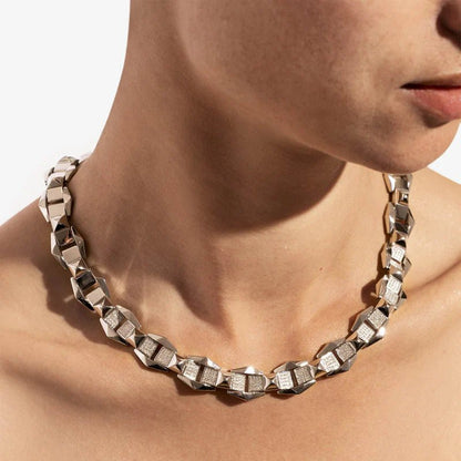 Collier Rockaway - 1 rang de diamants/argent - Statement - Design Contemporain - Maison Caldeira