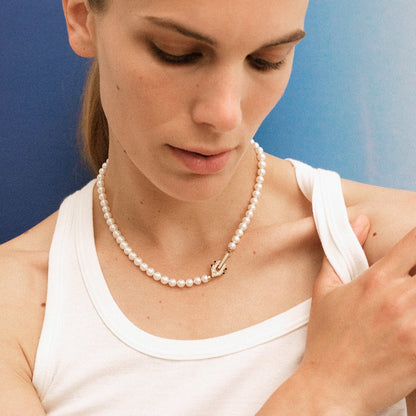 Collier Spike Or Jaune, Perles & Diamants - Maison Caldeira