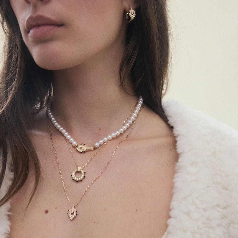 Collier Spike Or Jaune, Perles & Diamants - Maison Caldeira