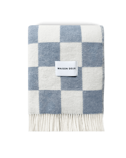 Couverture Damier Denim Blanc - Maison Caldeira