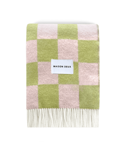 Couverture Damier XL Kiwi/Rose par Maison Deux - Caldeira
