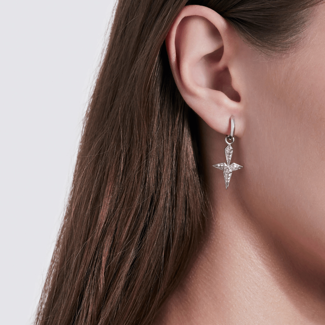 Créole Rockaway croix - Argent & diamants - Maison Caldeira