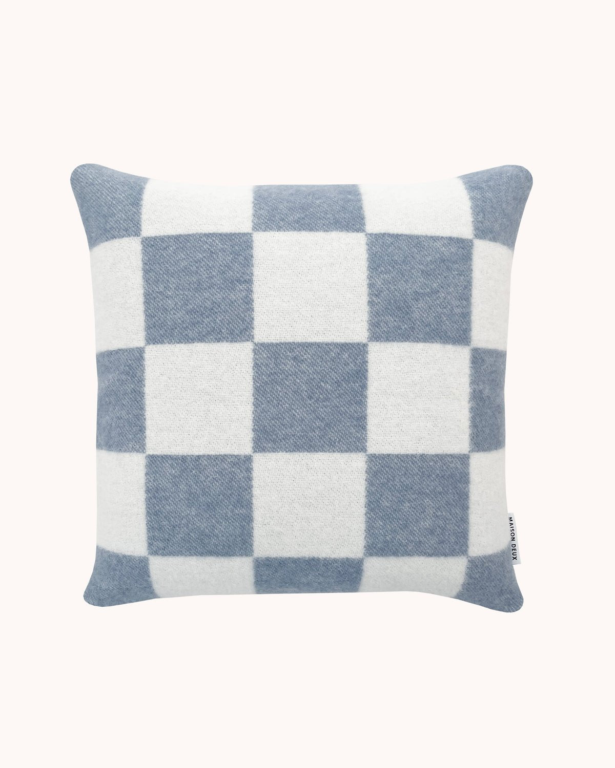 Housse de Coussin à Damier Denim Blanc - Maison Caldeira