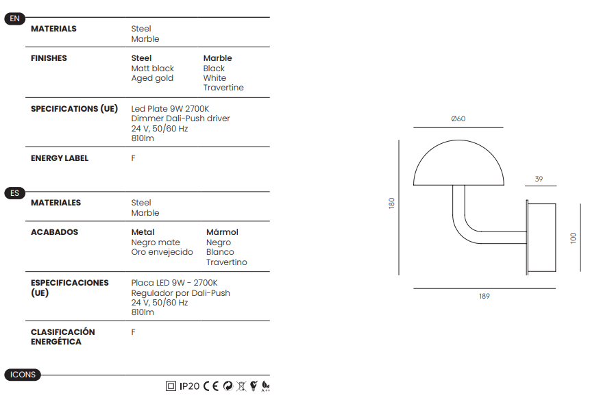 Lampe murale Dussa - Pepe Fornas - Caldeira