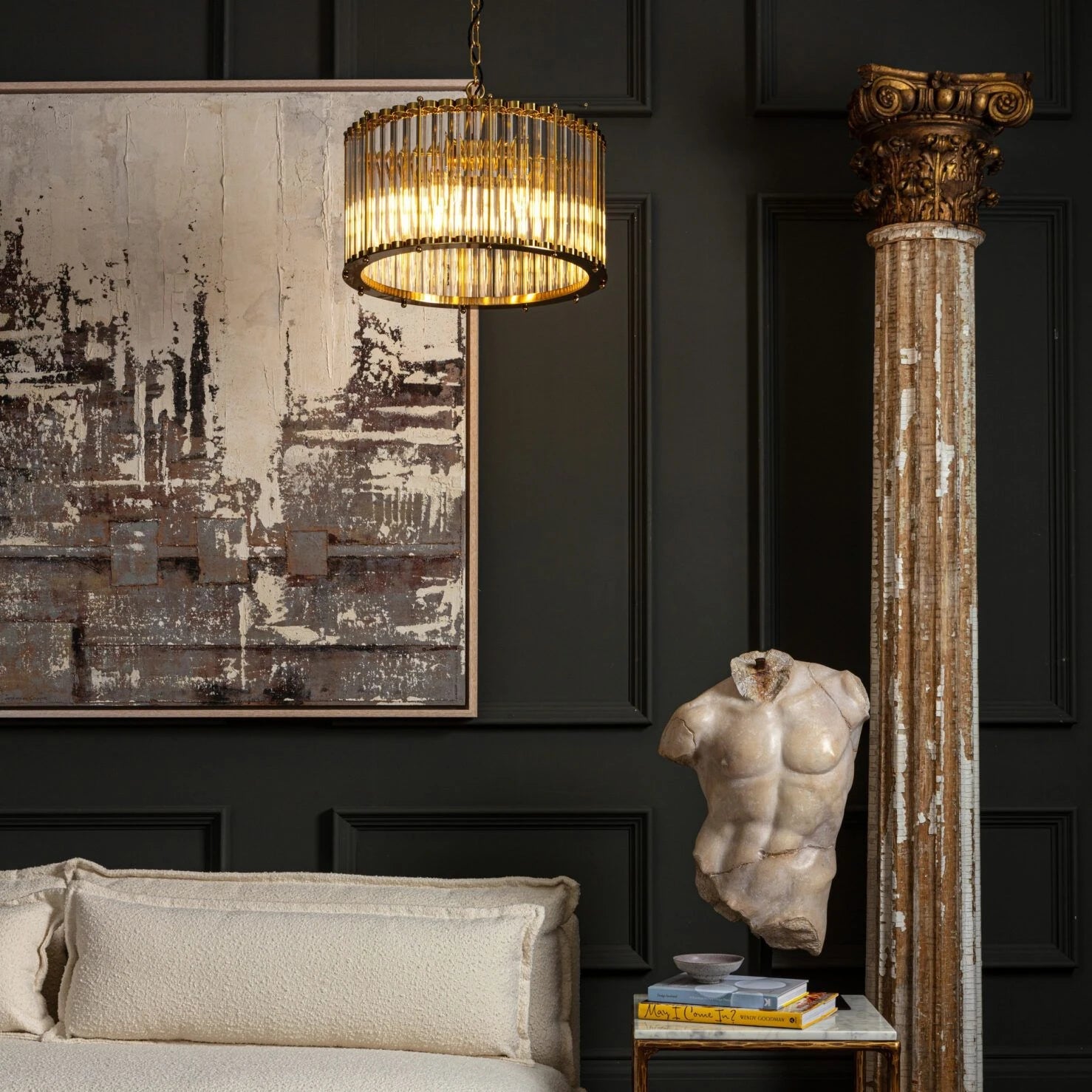 Large Maximillian Torso – Sculpture Homme Classique en Résine effet Plâtre Antique - Caldeira