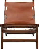 Fauteuil lounge en teck finition noyer foncé et cuir naturel pleine fleur pour intérieur contemporain.