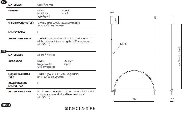 Suspension ARC – Or Vieilli (C1292/ORO) - Caldeira