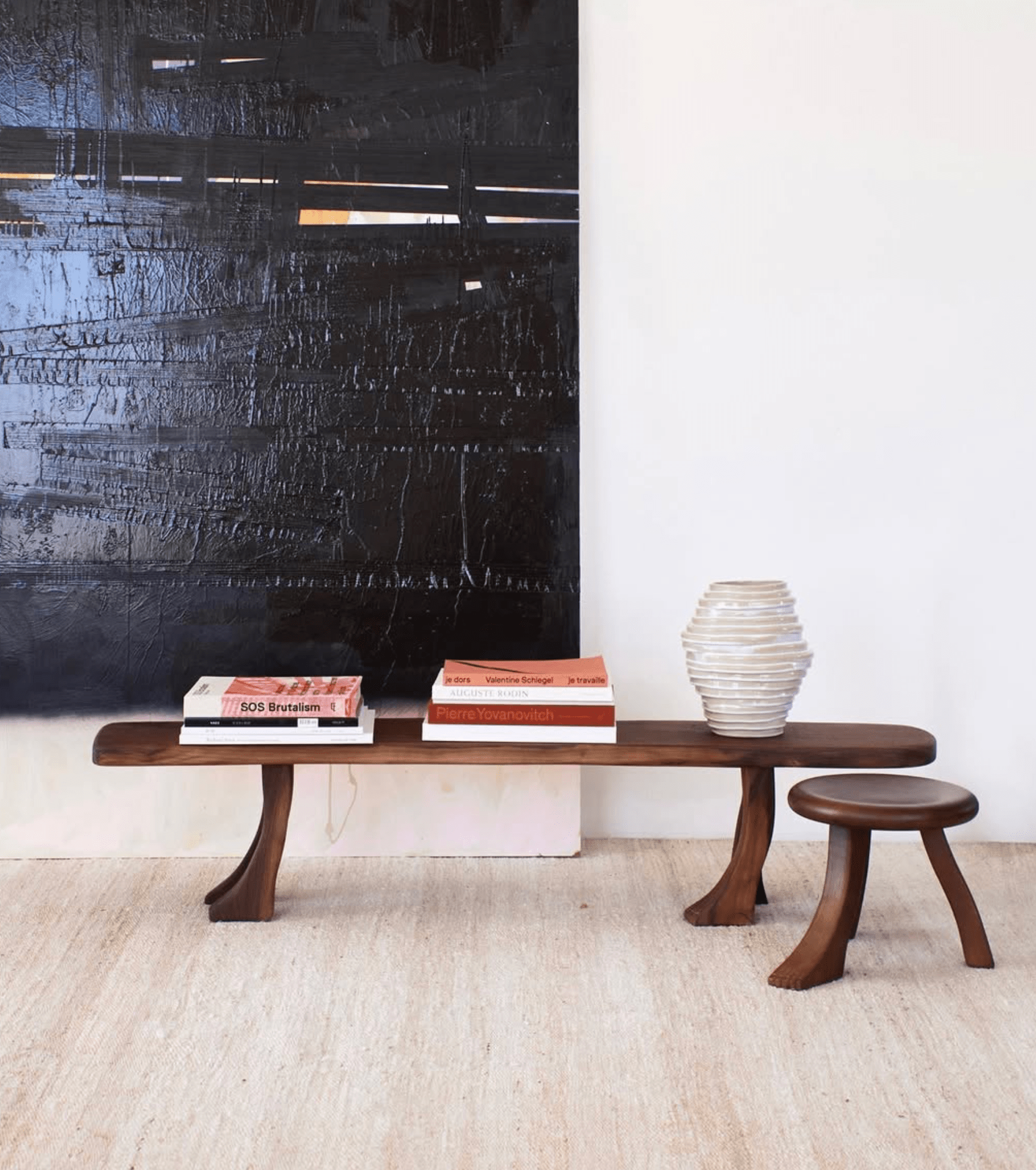 Tabouret Foot Stool en Châtaignier Massif - foncé - Maison Caldeira