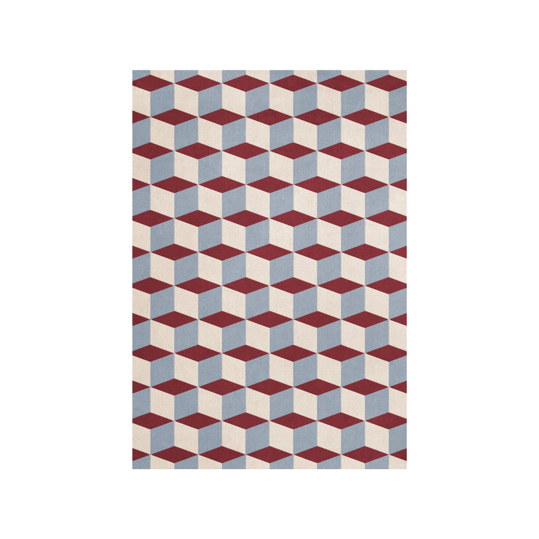 Tapis Illusion - Bordeaux et bleu gris - Maison Caldeira