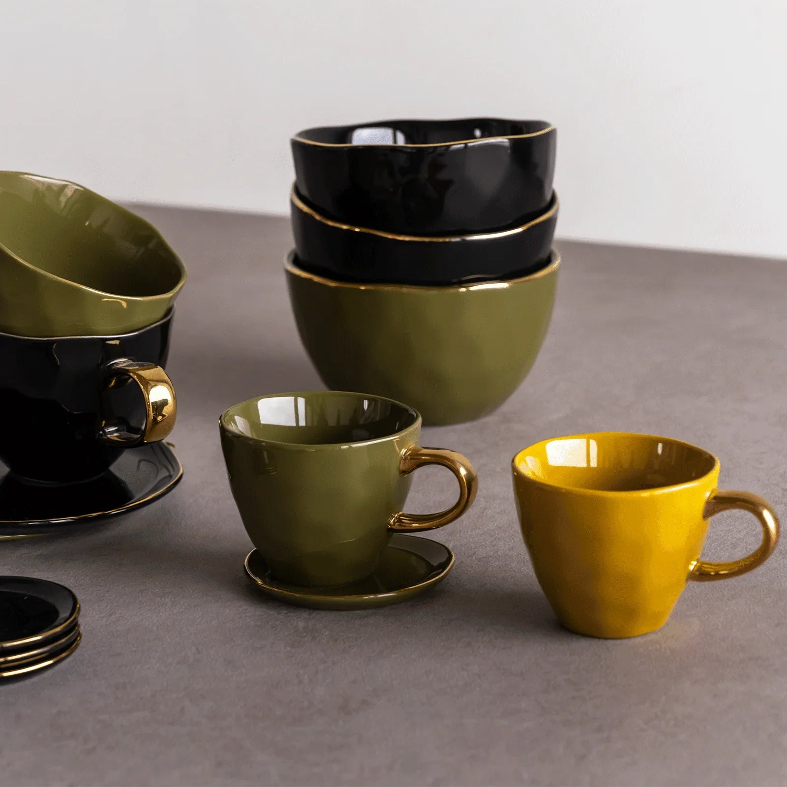 Tasse à café Bonjour Ø8 cm - Vert sapin (lot de 4) - Caldeira