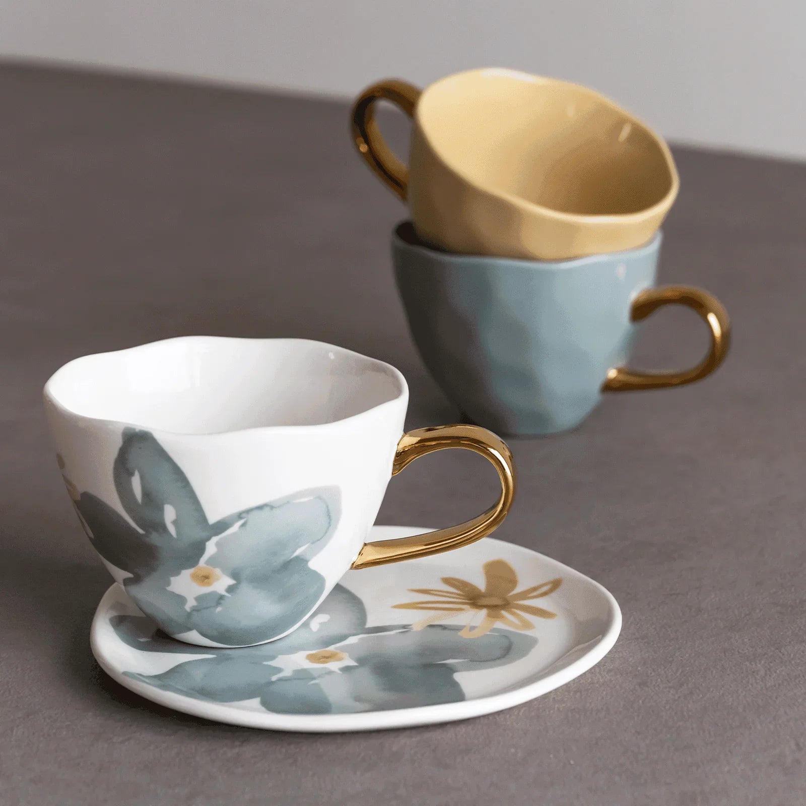 Tasse Bonjour Cappuccino / Thé Ø11 cm - Ardoise (lot de 4) - Caldeira