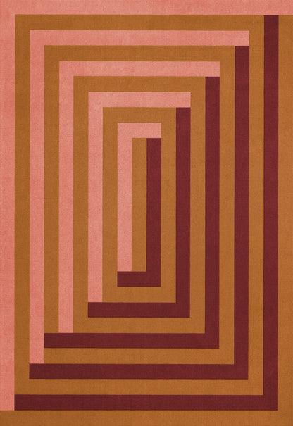 Teklan - Labyrinth - Wool - Rug - Coral - Pink - Maison Caldeira