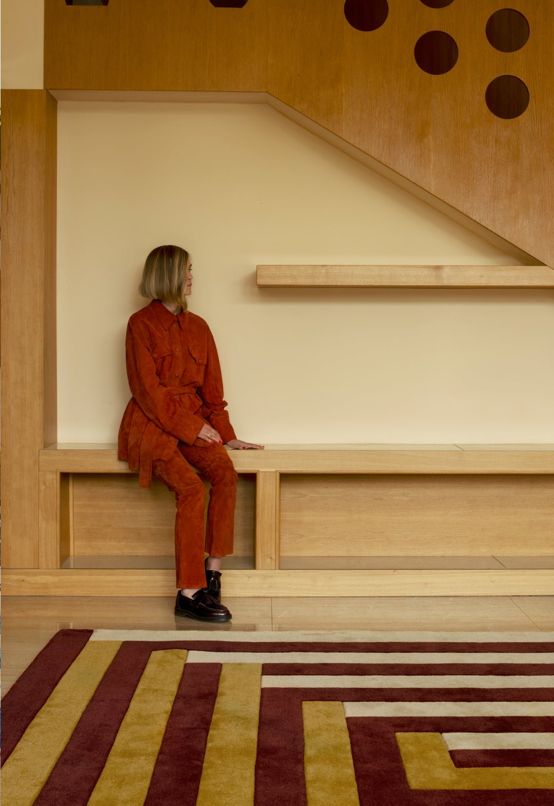 Teklan - Labyrinth - Wool - Rug - Mulberry - Sand - Maison Caldeira