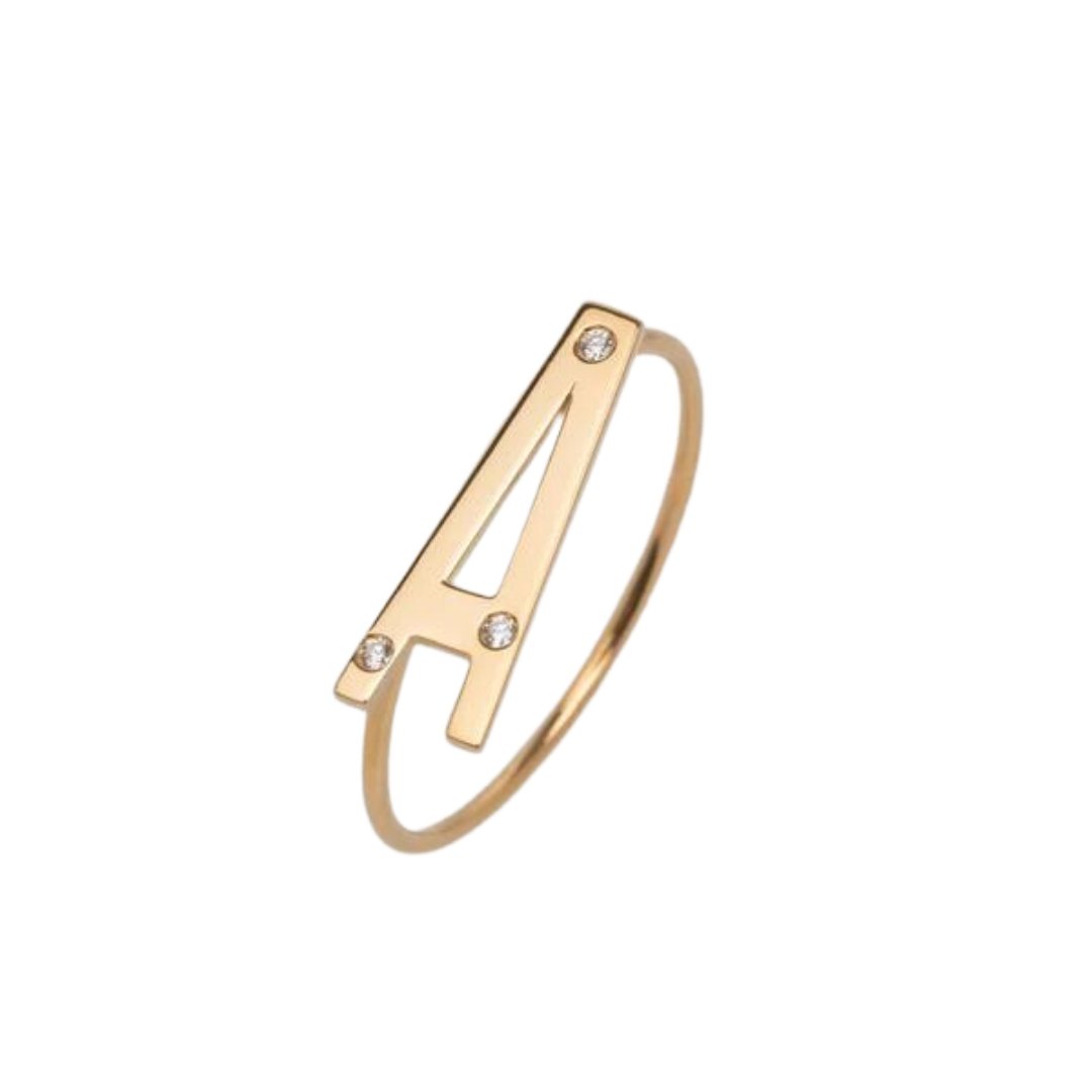 Bague lettre « A » - Or jaune 18 carats avec diamants - Maison Caldeira