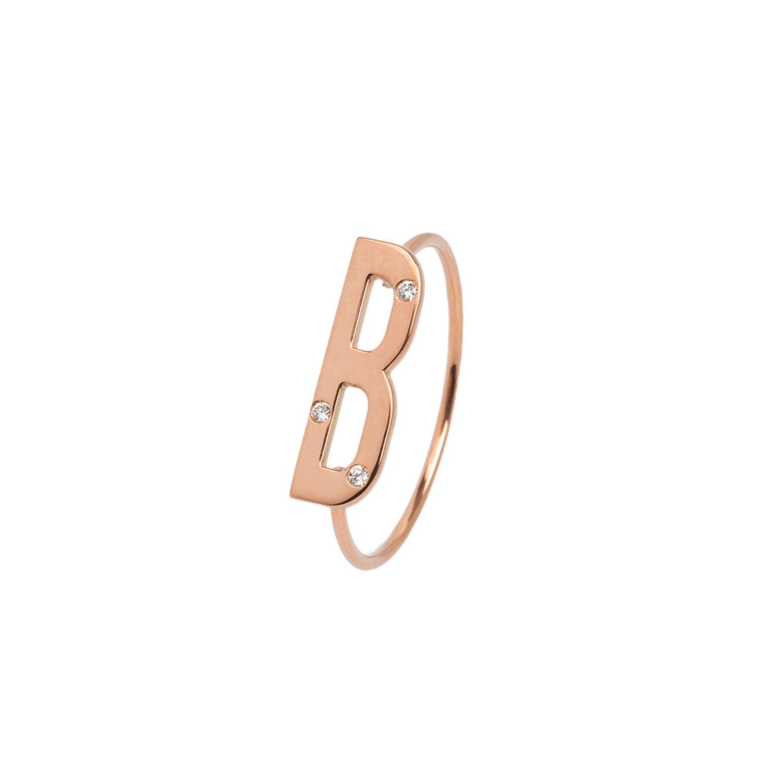 Bague lettre « B » - Or rose 18 carats avec diamants - Maison Caldeira