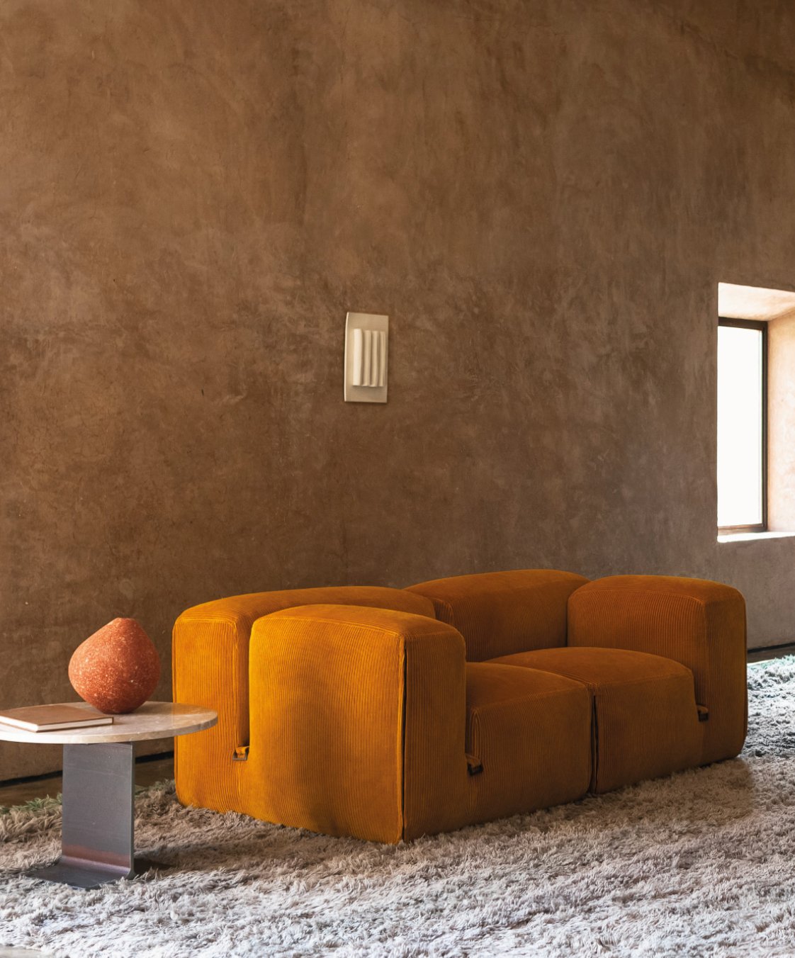Canapé 2 modules Mura - Velours bleu - Tacchini - Design Italien - Maison Caldeira