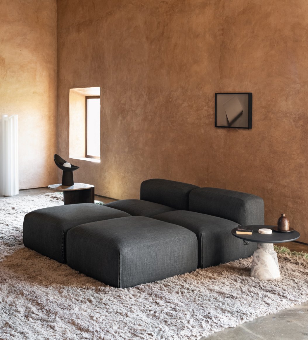 Canapé 2 modules Mura - Velours bleu - Tacchini - Design Italien - Maison Caldeira