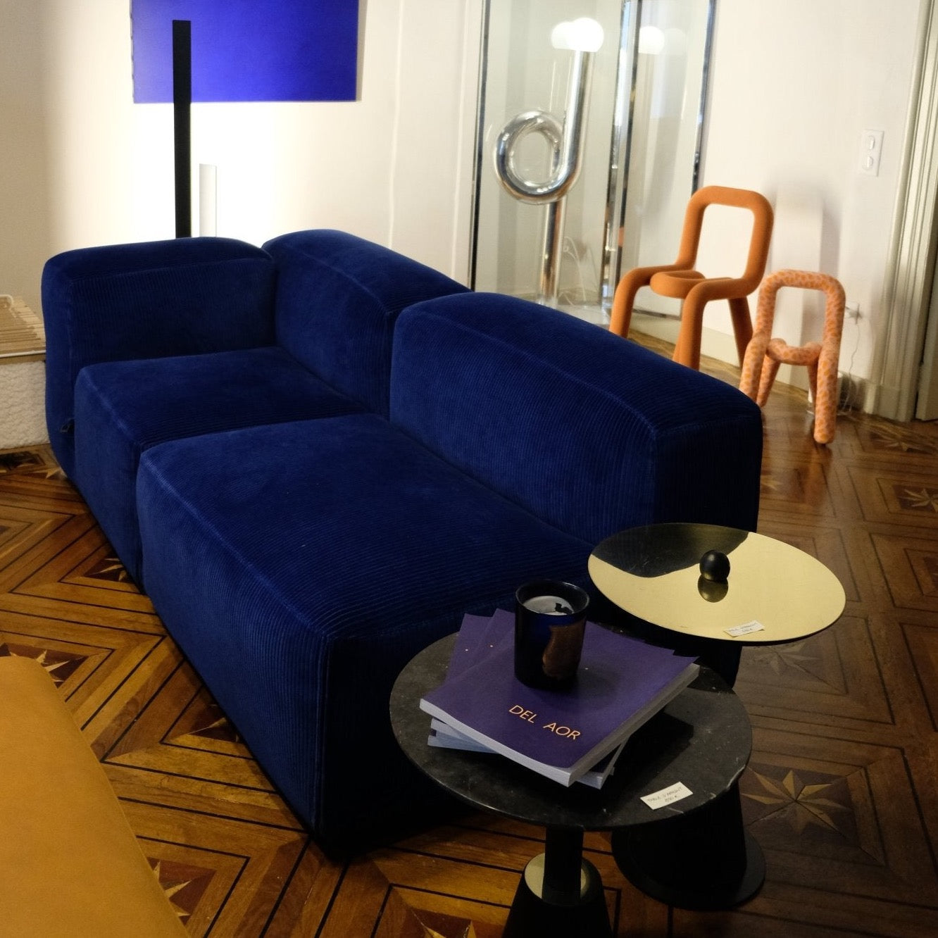 Canapé 2 modules Mura - Velours bleu - Tacchini - Design Italien - Maison Caldeira
