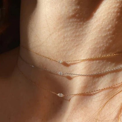 Collier Minimaliste Marquise - Or blanc 18 carats diamant. - Acmée - Maison Caldeira