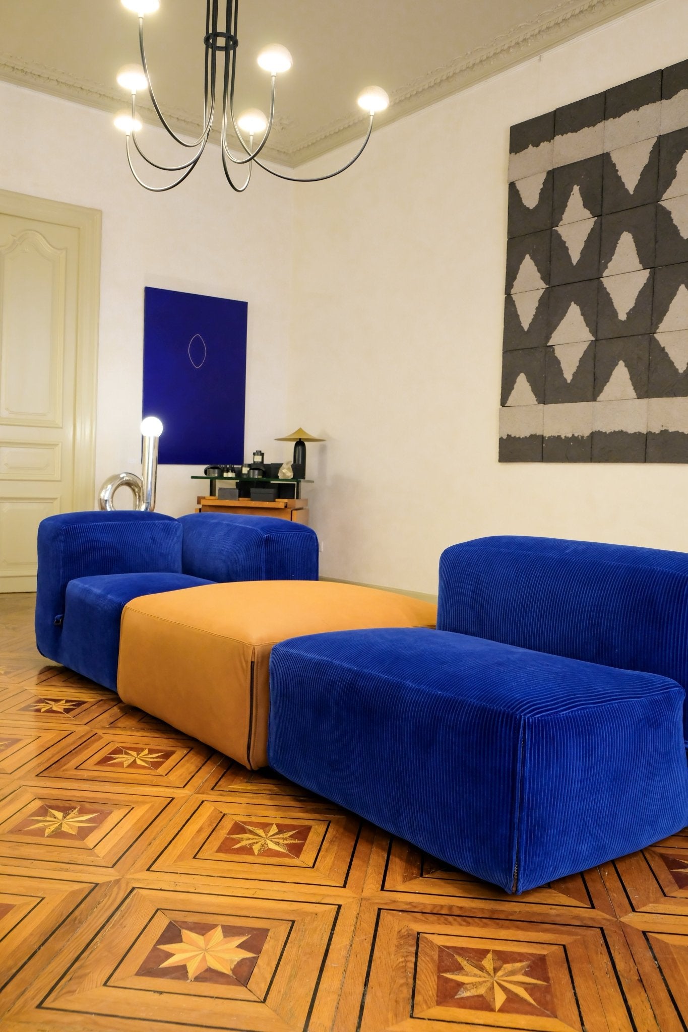 Module central du canapé « Mura » velours côtelé bleu - Maison Caldeira