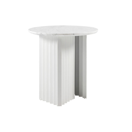 Table d’appoint ronde en plec et marbre - Blanc - Maison Caldeira