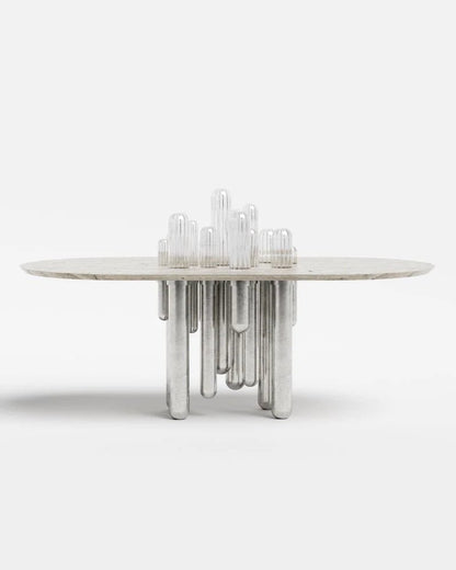 Coffee table Cactus Lalique – table ovale, cristal argenté et design architectural, Maison Caldeira